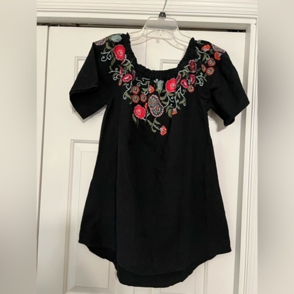 Black On or Off Shoulder Embroidered Tunic Top Dress Umgee Boutique EUC L #1584